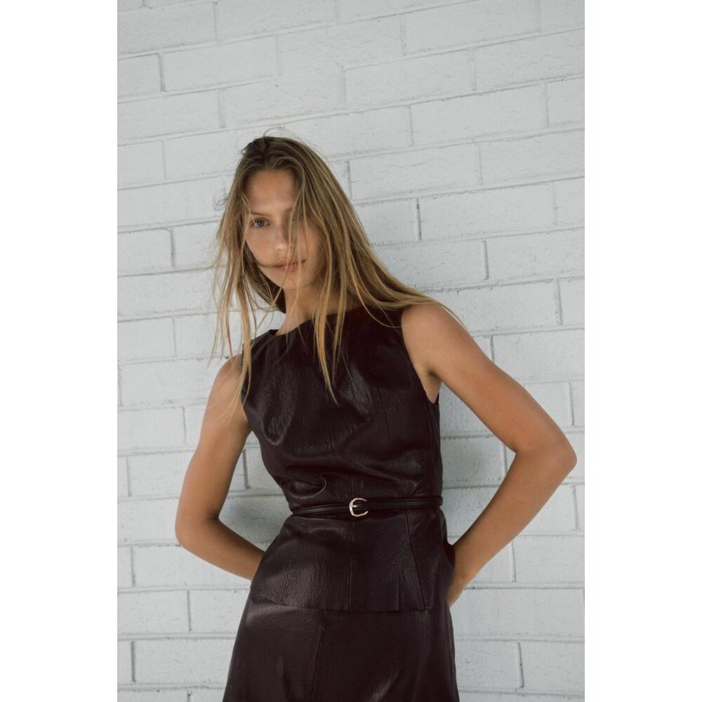 ZARA FAUX LEATHER BELTED TOP